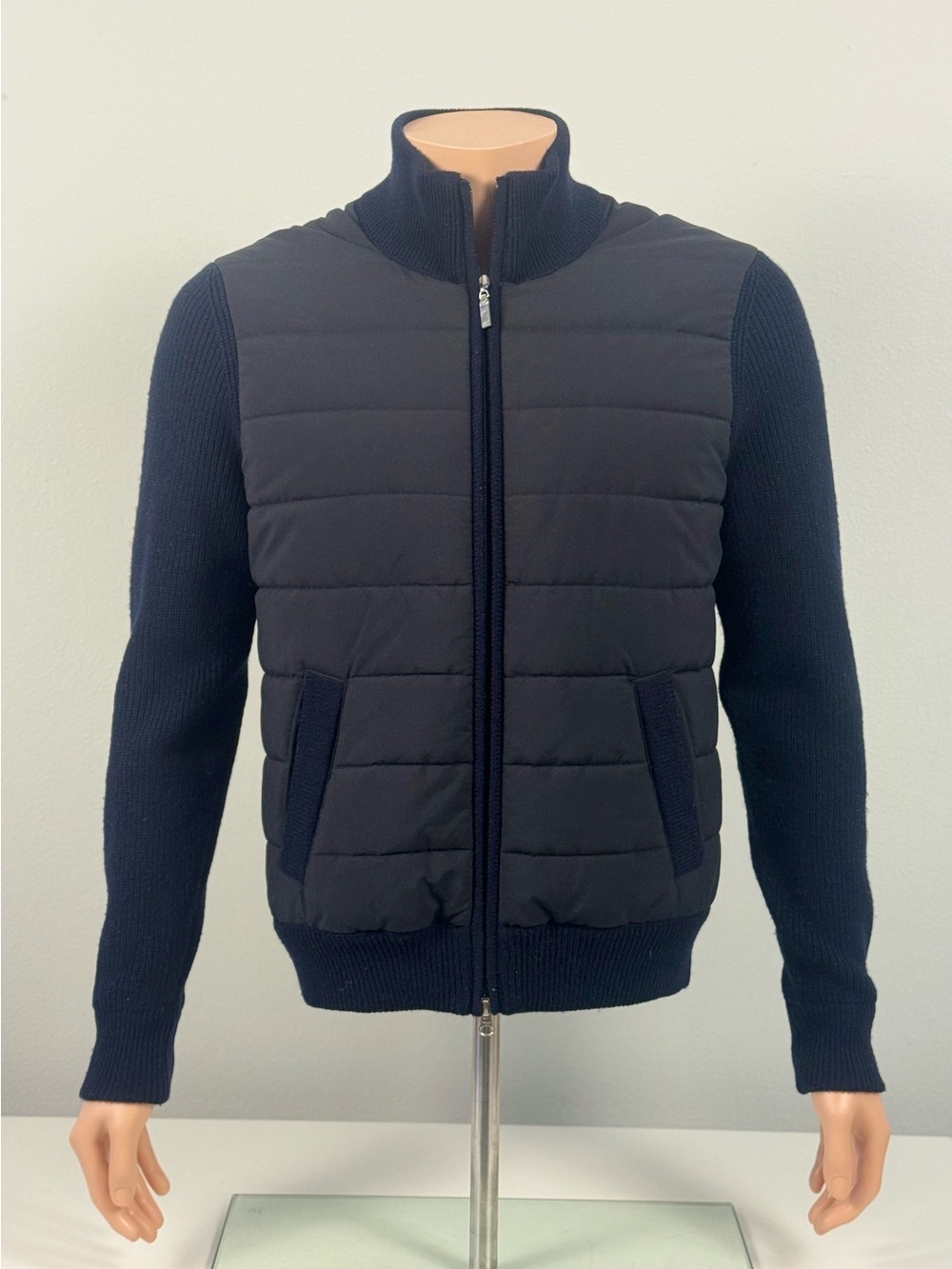 Gran Sasso Sartorial Men’s Wool Puffer Hybrid Jacket Navy Size 48 Made in Italy